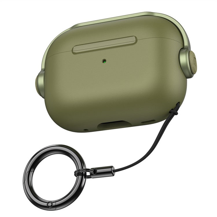 For Apple AirPods Pro 2 Anti-drop Earphone Case Headset Style Dual-color PC+TPU Earbud Cover with Ring Strap - Army Green