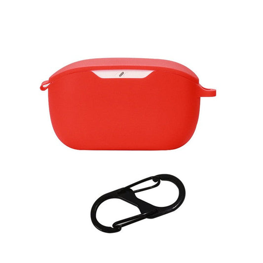 Flexible Silicone Case for JBL WAVE BUDS Earphone Charging Bin, Drop Protection Cover with Carrying Buckle - Red