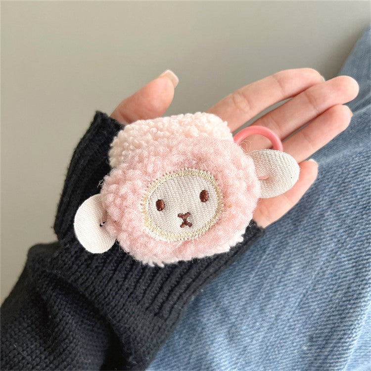 For Apple AirPods with Charging Case (2016) / (2019) / AirPods with Wireless Charging Case (2019) Cute Sheep Decor Earphone Case Fluff TPU Earbud Anti-drop Cover with Ring Buckle - Pink