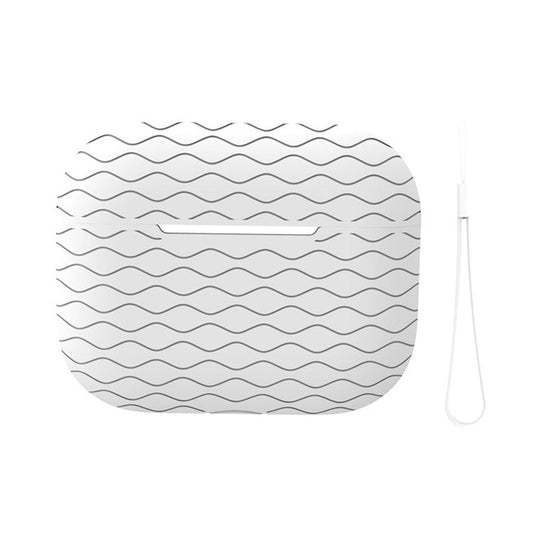For Apple AirPods Pro 2 Wavy Edge Ocean Style Earphone Silicone Case Bluetooth Earbud Anti-drop Cover with Lanyard - White