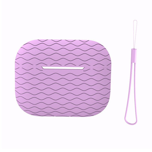 For Apple AirPods Pro 2 Wavy Edge Ocean Style Earphone Silicone Case Bluetooth Earbud Anti-drop Cover with Lanyard - Light Purple