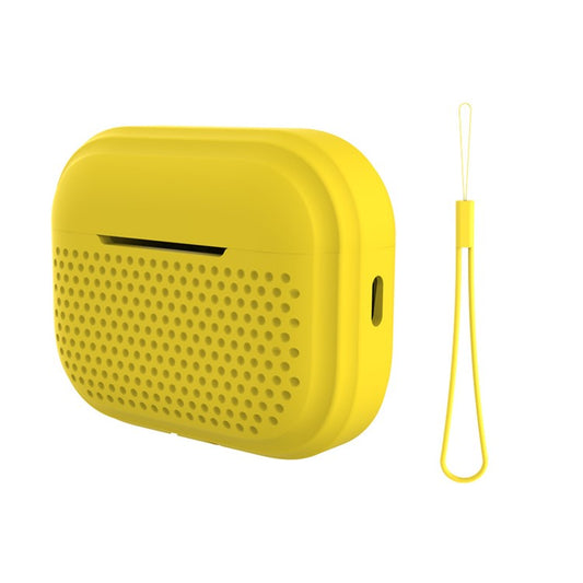 For Apple AirPods Pro 2 Radio Style Bluetooth Earphone Protective Case Anti-scratch Earbud Cover with Lanyard - Yellow