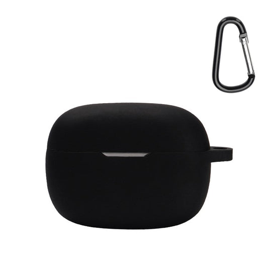 For JBL WAVE BEAM Bluetooth Earphone Silicone Protective Case Anti-scratch Anti-drop Cover with Anti-lost Buckle - Black