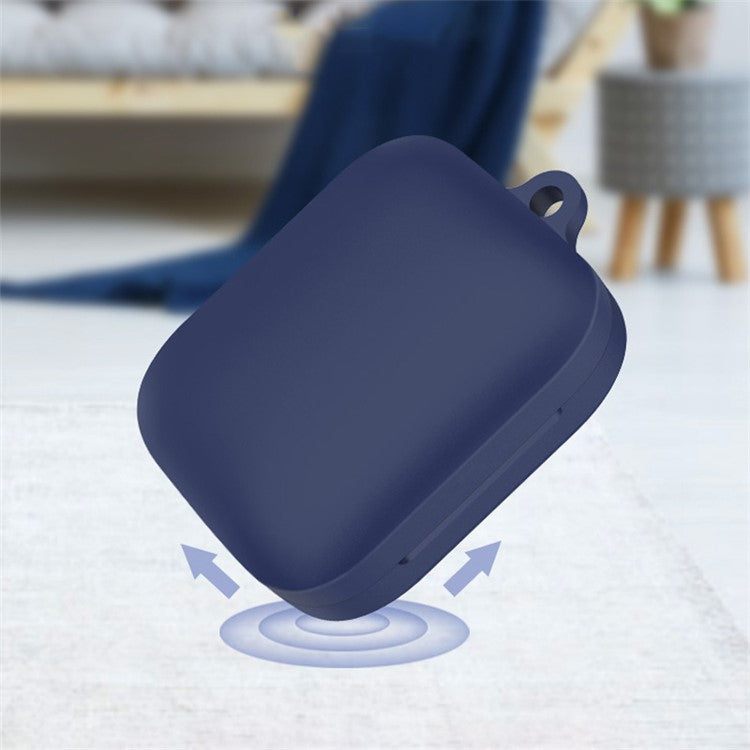 For OnePlus Buds Pro 2 TWS Wireless Bluetooth Earphones Charging Box Soft Silicone Cover with Anti-lost Buckle - Midnight Blue