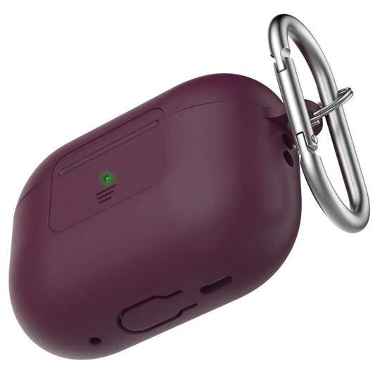 AHASTYLE WG108 Silicone Case for AirPods Pro 2 Case Cover Anti-Fall Integrated Bluetooth Headset Protector with Strap, Hook - Wine Red