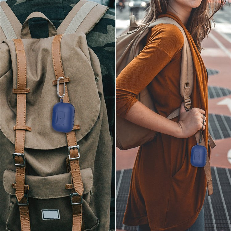 AHASTYLE WG108 Silicone Case for AirPods Pro 2 Case Cover Anti-Fall Integrated Bluetooth Headset Protector with Strap, Hook - Midnight Blue