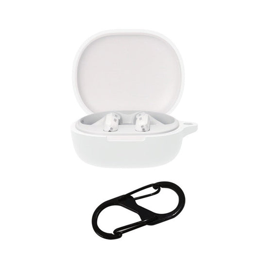 Protective Shell for Xiaomi Redmi Buds 4 Youth Edition, Wireless Bluetooth Earphones Anti-scratch Silicone Cover with Anti-lost Buckle - White