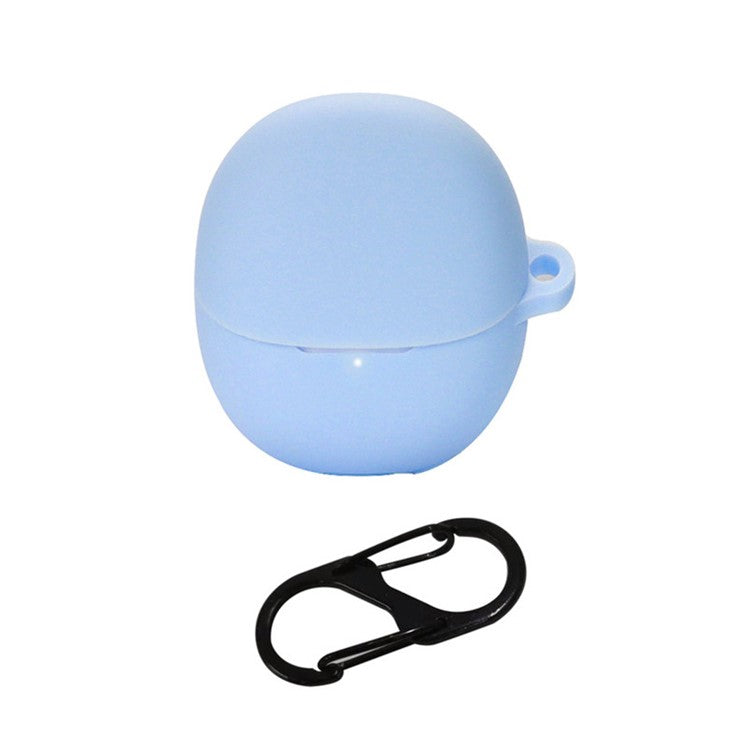 For Xiaomi Buds 4 Wireless Bluetooth Earphones Charging Box Solid Color Silicone Cover with Anti-lost Buckle - Sky Blue
