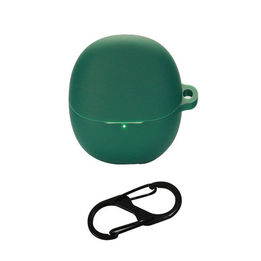 For Xiaomi Buds 4 Wireless Bluetooth Earphones Charging Box Solid Color Silicone Cover with Anti-lost Buckle - Blackish Green