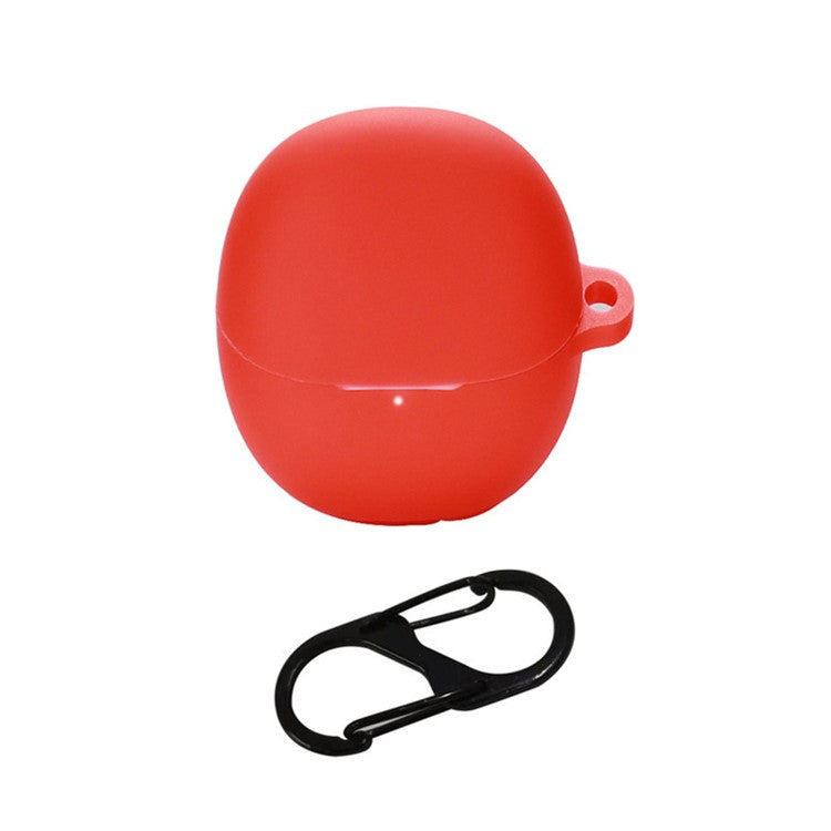 For Xiaomi Buds 4 Wireless Bluetooth Earphones Charging Box Solid Color Silicone Cover with Anti-lost Buckle - Red