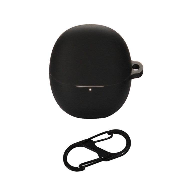 For Xiaomi Buds 4 Wireless Bluetooth Earphones Charging Box Solid Color Silicone Cover with Anti-lost Buckle - Black