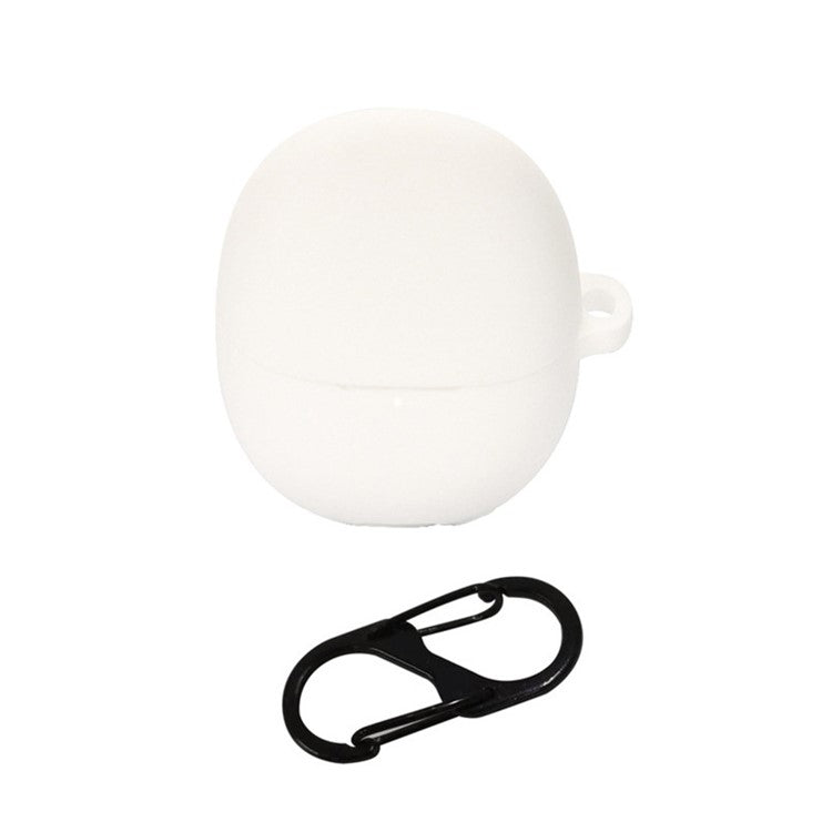 For Xiaomi Buds 4 Wireless Bluetooth Earphones Charging Box Solid Color Silicone Cover with Anti-lost Buckle - White