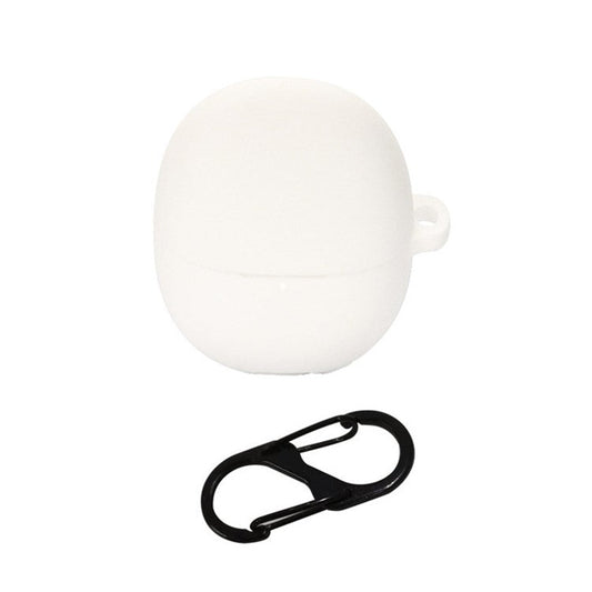 For Xiaomi Buds 4 Wireless Bluetooth Earphones Charging Box Solid Color Silicone Cover with Anti-lost Buckle - White
