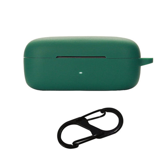 For EarFun Free Pro 2 Wireless Bluetooth Earphones Case with Anti-lost Buckle, Shockproof Silicone Cover - Blackish Green