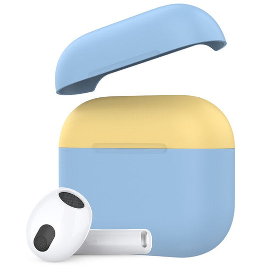 AHASTYLE PT147-2 Silicone Cover for Apple AirPods 3 Case Dual Color TWS Headset Protective Case (2 Caps + 1 Body) - Sky Blue / Yellow