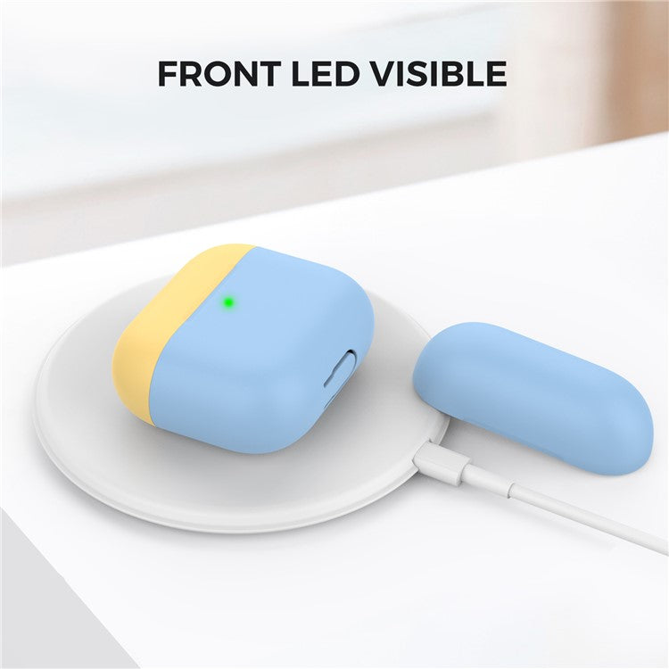 AHASTYLE PT147-2 Silicone Cover for Apple AirPods 3 Case Dual Color TWS Headset Protective Case (2 Caps + 1 Body) - Sky Blue / Yellow