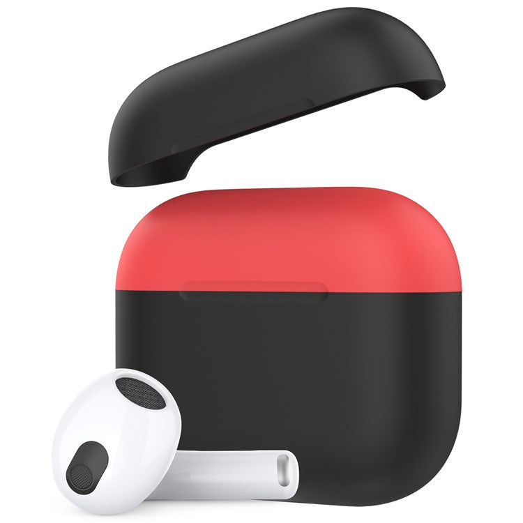 AHASTYLE PT147-2 Silicone Cover for Apple AirPods 3 Case Dual Color TWS Headset Protective Case (2 Caps + 1 Body) - Black / Red
