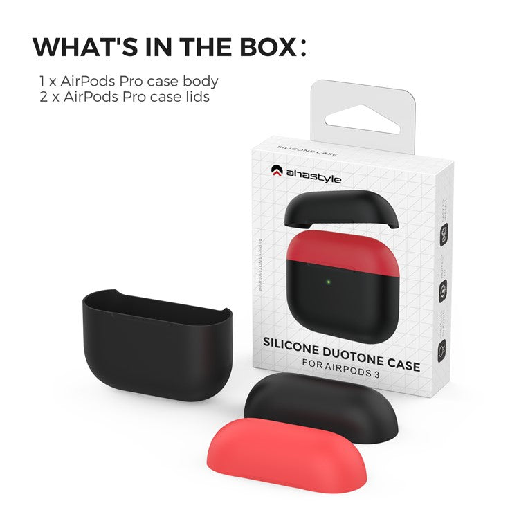 AHASTYLE PT147-2 Silicone Cover for Apple AirPods 3 Case Dual Color TWS Headset Protective Case (2 Caps + 1 Body) - Black / Red