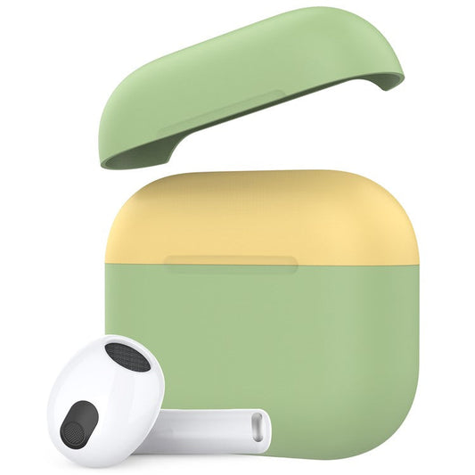 AHASTYLE PT147-2 Silicone Cover for Apple AirPods 3 Case Dual Color TWS Headset Protective Case (2 Caps + 1 Body) - Green / Yellow