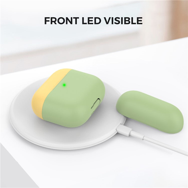 AHASTYLE PT147-2 Silicone Cover for Apple AirPods 3 Case Dual Color TWS Headset Protective Case (2 Caps + 1 Body) - Green / Yellow