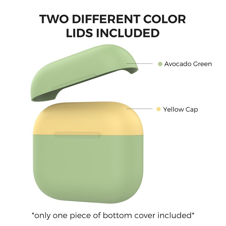 AHASTYLE PT147-2 Silicone Cover for Apple AirPods 3 Case Dual Color TWS Headset Protective Case (2 Caps + 1 Body) - Green / Yellow