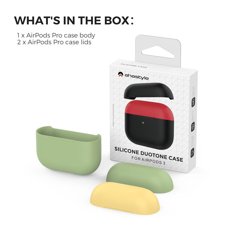 AHASTYLE PT147-2 Silicone Cover for Apple AirPods 3 Case Dual Color TWS Headset Protective Case (2 Caps + 1 Body) - Green / Yellow