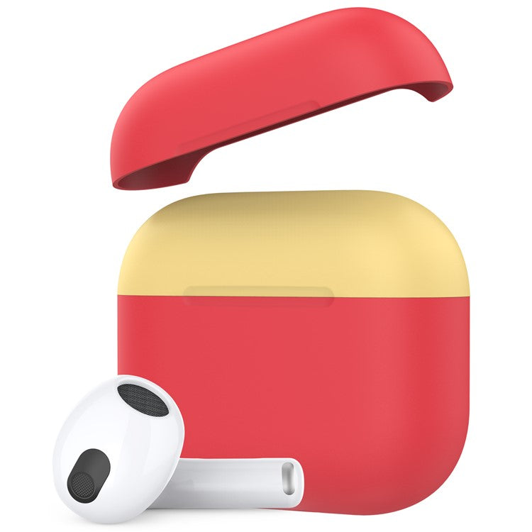 AHASTYLE PT147-2 Silicone Cover for Apple AirPods 3 Case Dual Color TWS Headset Protective Case (2 Caps + 1 Body) - Red / Yellow