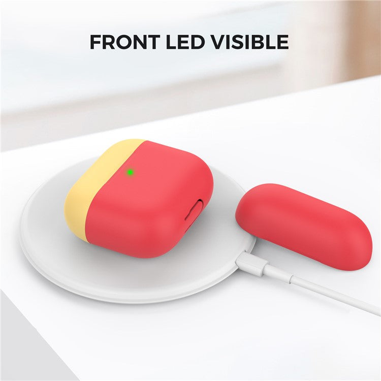 AHASTYLE PT147-2 Silicone Cover for Apple AirPods 3 Case Dual Color TWS Headset Protective Case (2 Caps + 1 Body) - Red / Yellow