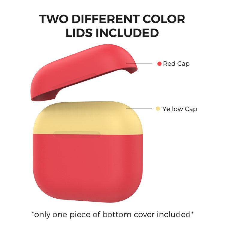 AHASTYLE PT147-2 Silicone Cover for Apple AirPods 3 Case Dual Color TWS Headset Protective Case (2 Caps + 1 Body) - Red / Yellow
