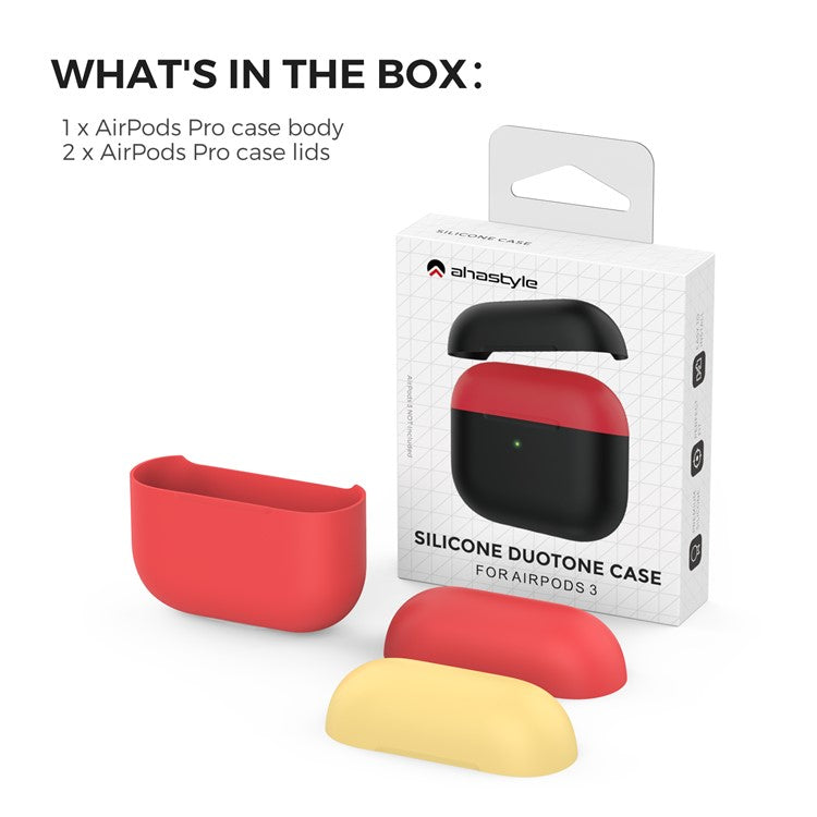 AHASTYLE PT147-2 Silicone Cover for Apple AirPods 3 Case Dual Color TWS Headset Protective Case (2 Caps + 1 Body) - Red / Yellow