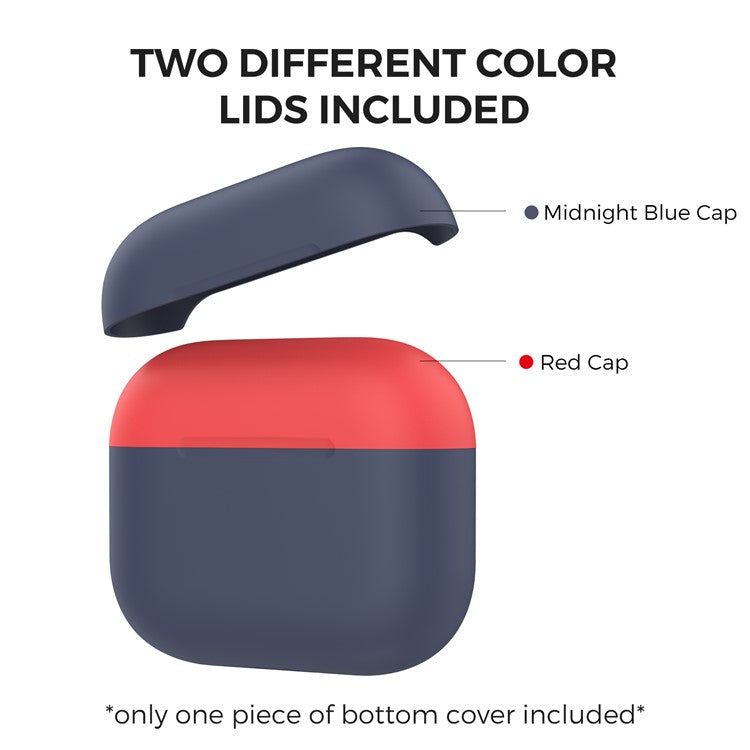 AHASTYLE PT147-2 Silicone Cover for Apple AirPods 3 Case Dual Color TWS Headset Protective Case (2 Caps + 1 Body) - Navy Blue / Red