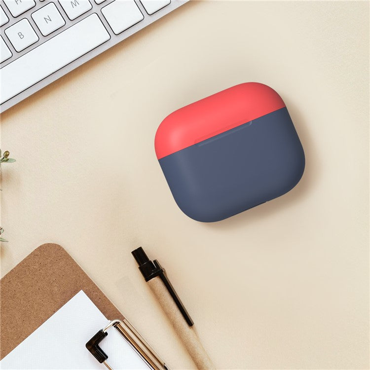 AHASTYLE PT147-2 Silicone Cover for Apple AirPods 3 Case Dual Color TWS Headset Protective Case (2 Caps + 1 Body) - Navy Blue / Red