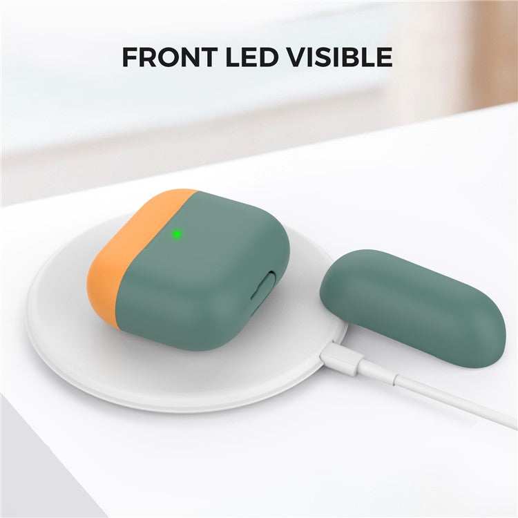 AHASTYLE PT147-2 Silicone Cover for Apple AirPods 3 Case Dual Color TWS Headset Protective Case (2 Caps + 1 Body) - Midnight Green / Orange