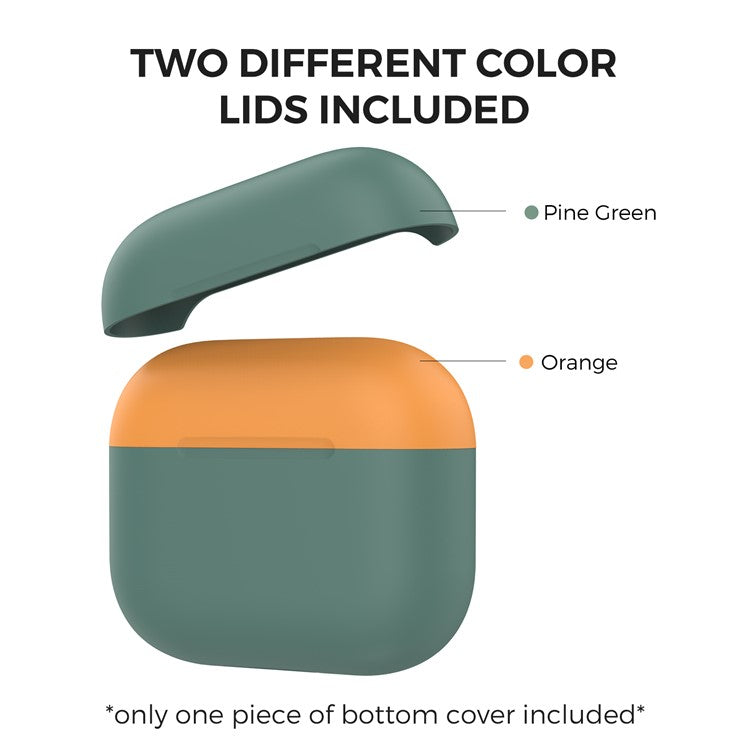AHASTYLE PT147-2 Silicone Cover for Apple AirPods 3 Case Dual Color TWS Headset Protective Case (2 Caps + 1 Body) - Midnight Green / Orange