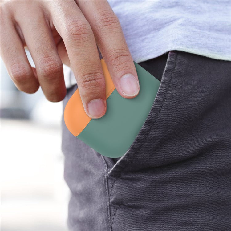 AHASTYLE PT147-2 Silicone Cover for Apple AirPods 3 Case Dual Color TWS Headset Protective Case (2 Caps + 1 Body) - Midnight Green / Orange