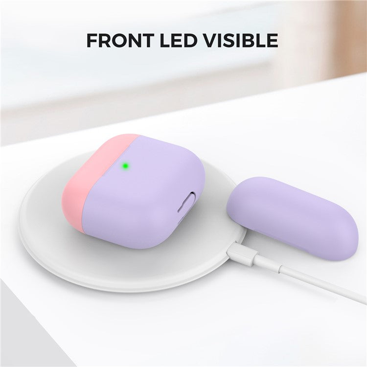AHASTYLE PT147-2 Silicone Cover for Apple AirPods 3 Case Dual Color TWS Headset Protective Case (2 Caps + 1 Body) - Lavender / Pink