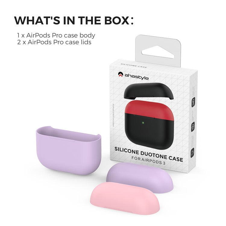AHASTYLE PT147-2 Silicone Cover for Apple AirPods 3 Case Dual Color TWS Headset Protective Case (2 Caps + 1 Body) - Lavender / Pink