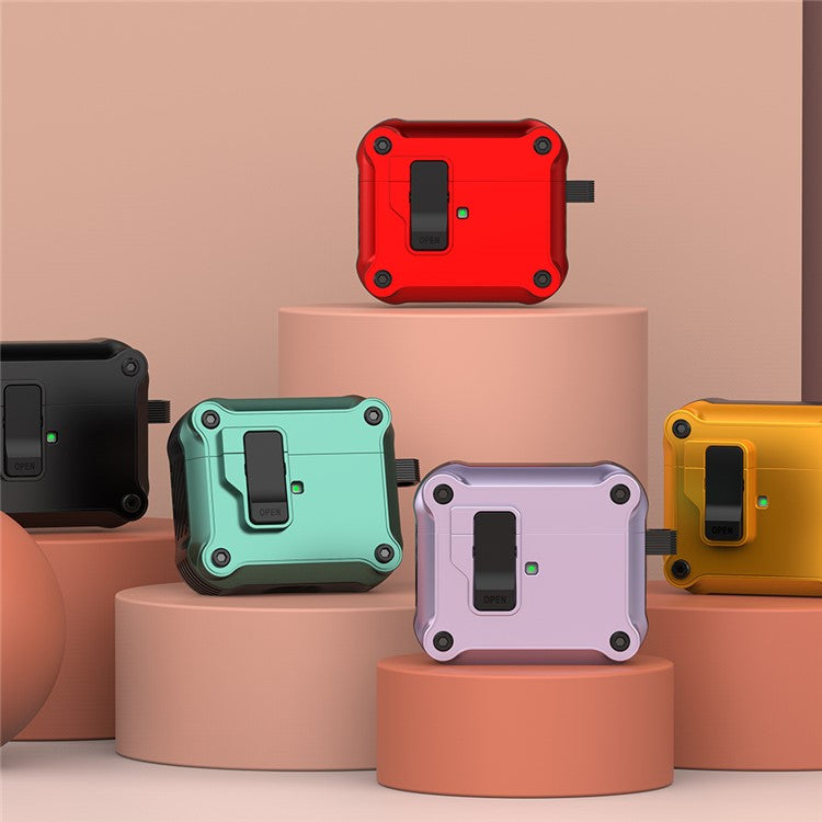 Protective Case for Apple AirPods 3 Case TWS Earbuds TPU+PC Cover with Auto Opening Lock and Carabiner - Army Green