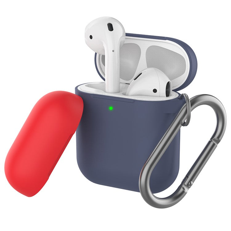 AHASTYLE PT-46 For AirPods with Charging Case (2016) / (2019) / AirPods with Wireless Charging Case (2019) Contrast Color Splittable Cover Silicone Anti-drop Sleeve - Body-Navy Blue / Top-Navy Blue,Red