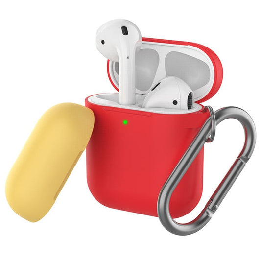 AHASTYLE PT-46 For AirPods with Charging Case (2016) / (2019) / AirPods with Wireless Charging Case (2019) Contrast Color Splittable Cover Silicone Anti-drop Sleeve - Body-Red / Top-Red,Yellow