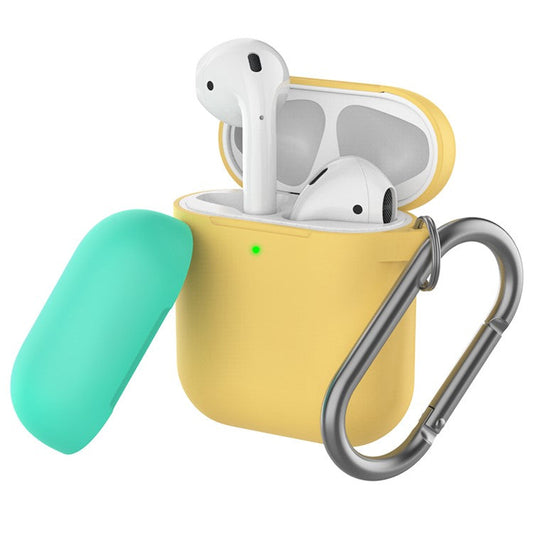 AHASTYLE PT-46 For AirPods with Charging Case (2016) / (2019) / AirPods with Wireless Charging Case (2019) Contrast Color Splittable Cover Silicone Anti-drop Sleeve - Body-Yellow / Top-Yellow,Mint Green