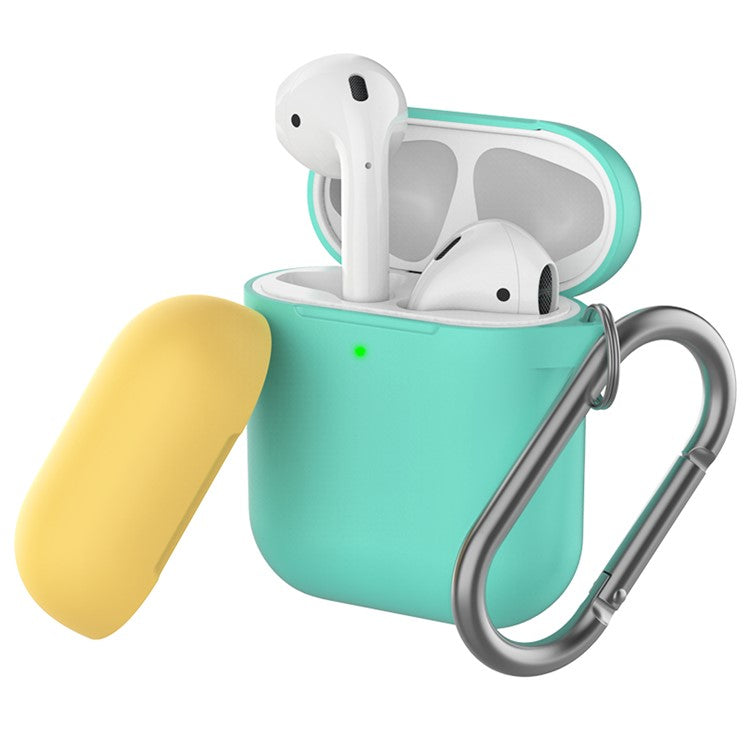 AHASTYLE PT-46 For AirPods with Charging Case (2016) / (2019) / AirPods with Wireless Charging Case (2019) Contrast Color Splittable Cover Silicone Anti-drop Sleeve - Body-Mint Green / Top-Mint Green,Yellow