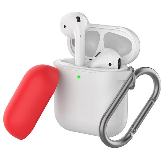 AHASTYLE PT-46 For AirPods with Charging Case (2016) / (2019) / AirPods with Wireless Charging Case (2019) Contrast Color Splittable Cover Silicone Anti-drop Sleeve - Body-White / Top-White,Red