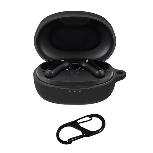 For Anker SoundCore Life P2 Mini Wireless Earphone Case Silicone Protector Cover with Anti-loss Buckle - Black