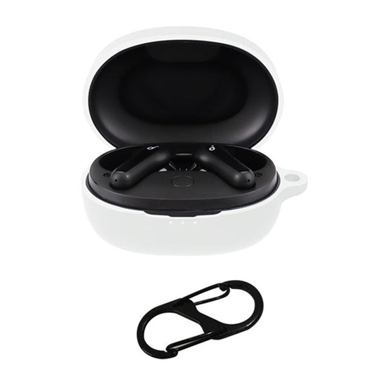 For Anker SoundCore Life P2 Mini Wireless Earphone Case Silicone Protector Cover with Anti-loss Buckle - White