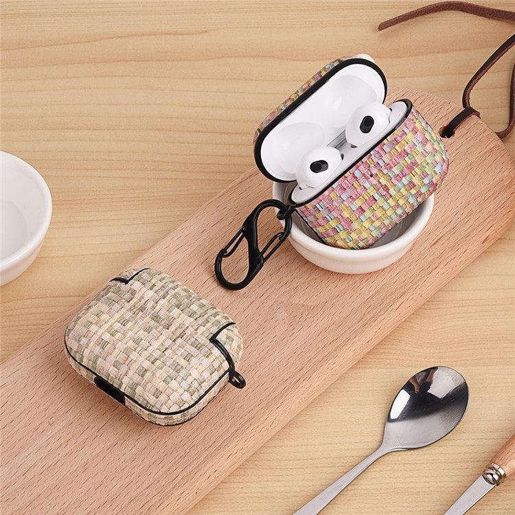 Shockproof Case for Apple AirPods 3 Woven Texture PU Leather PC Case Bluetooth Headset Cover - Morandi Color