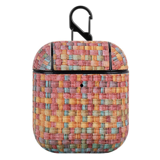 For Apple AirPods with Charging Case (2016) / (2019) / AirPods with Wireless Charging Case (2019) Woven Texture PU Leather PC Case - Rainbow Candy