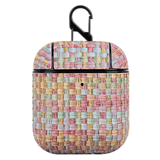 For Apple AirPods with Charging Case (2016) / (2019) / AirPods with Wireless Charging Case (2019) Woven Texture PU Leather PC Case - Pink
