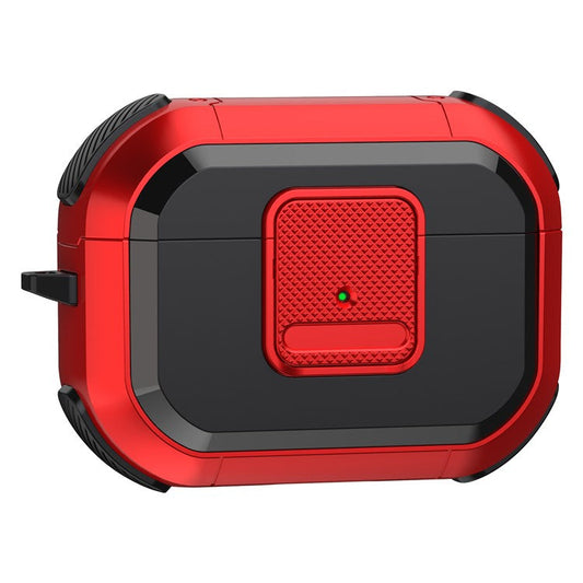 TPU PC Cover for AirPods Pro 2 Case Bluetooth Headset Protective Case with Lock, Carabiner - Red
