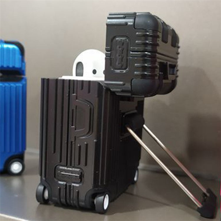 For Apple AirPods Pro / Pro 2 Charging Case Cover Wheel Luggage Design Silicone Case Bluetooth Headset Protector - Dark Blue